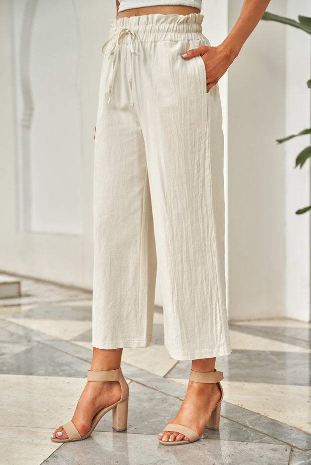 Drawstring Paperbag Waist Wide Leg Pants Trendsi