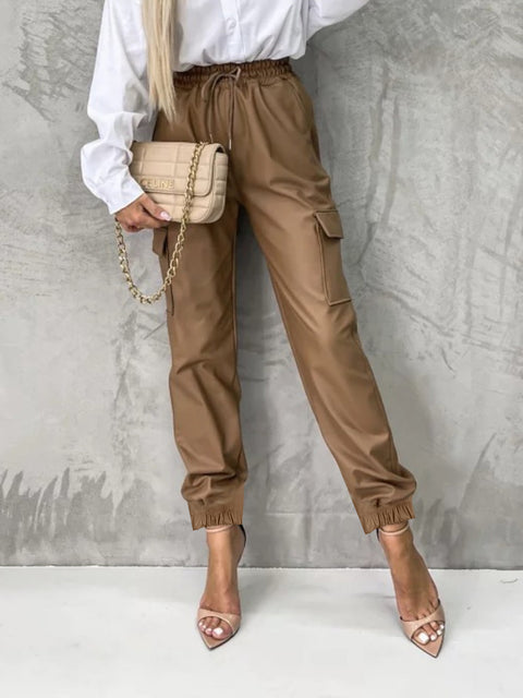 Tied High Waist Pants with Pockets Trendsi