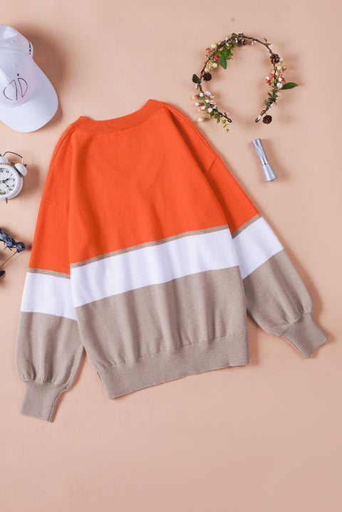 Striped V-Neck Long Sleeve Sweater Trendsi