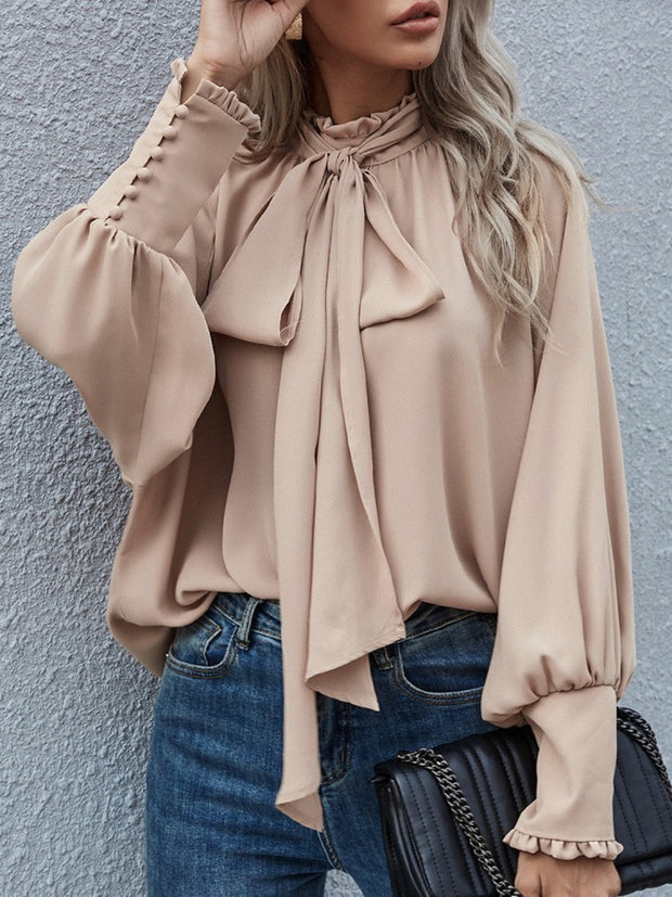 Tie Neck Lantern Sleeve Blouse Trendsi