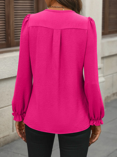 Notched Flounce Sleeve Blouse Trendsi