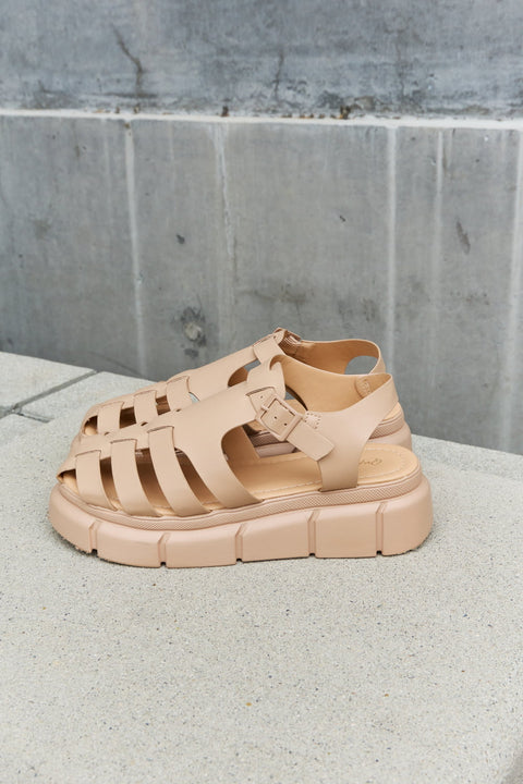 Qupid Platform Cage Stap Sandals in Tan