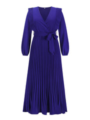 Pleated Surplice Tie Waist Maxi Dress Trendsi