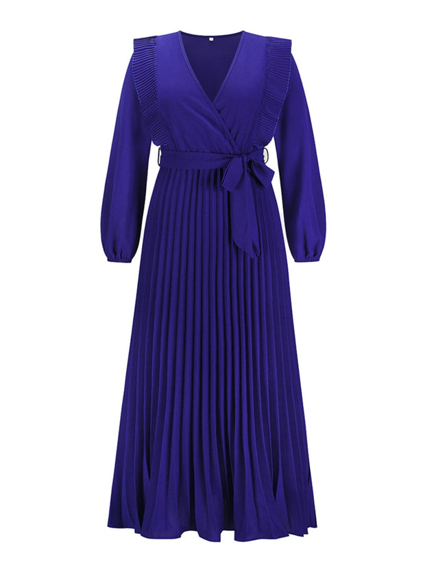 Pleated Surplice Tie Waist Maxi Dress Trendsi