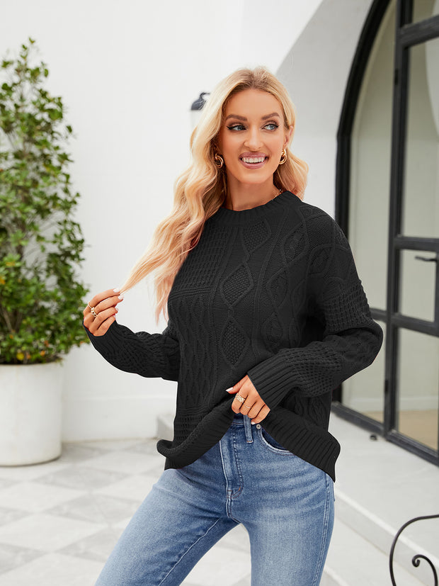 Round Neck Dropped Shoulder Sweater Trendsi