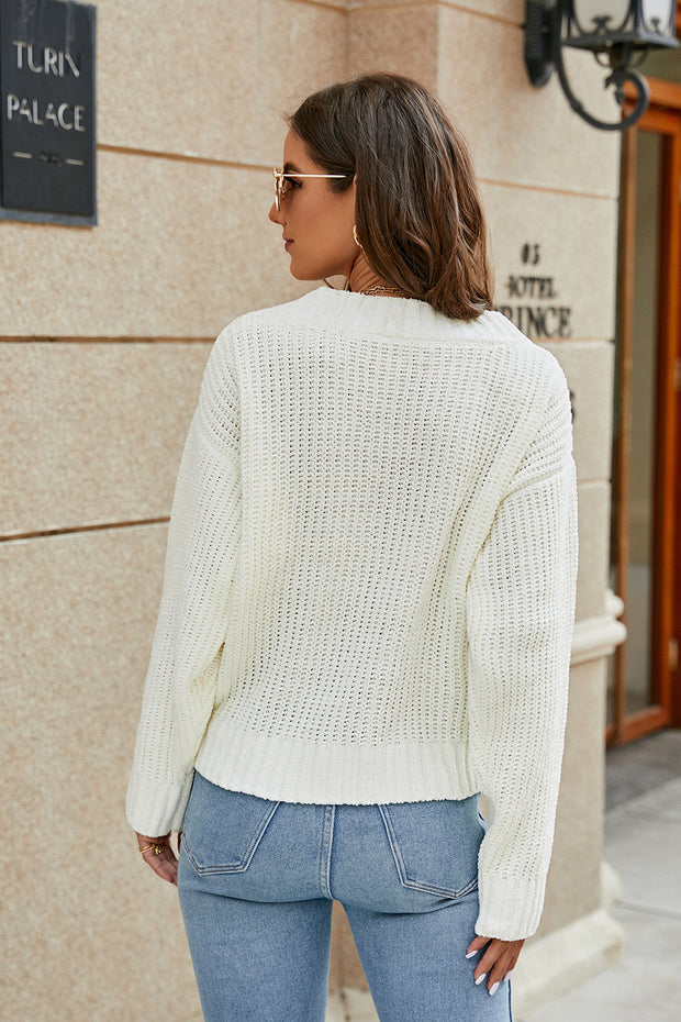 Openwork Surplice Long Sleeve Sweater Trendsi