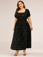 Plus Size Polka Dot Square Neck Dress Trendsi