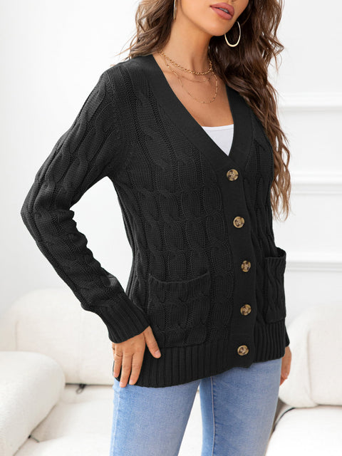 Button Down Cable-Knit Cardigan Trendsi