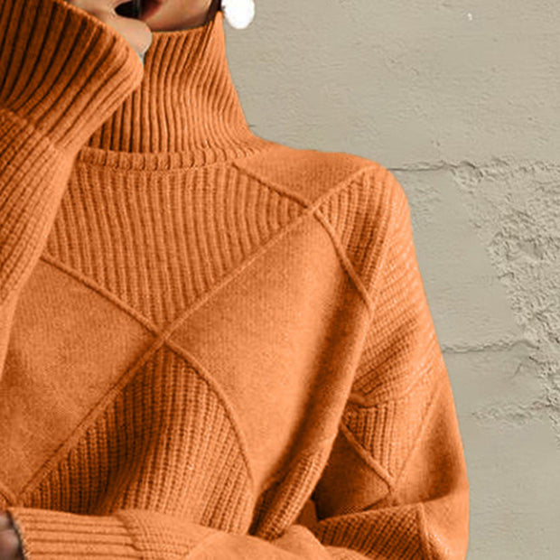 Geometric Turtleneck Long Sleeve Sweater Trendsi