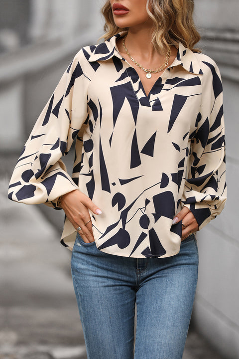 Printed Johnny Collar Blouse Trendsi