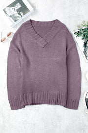 V-Neck Dropped Shoulder Sweater Trendsi