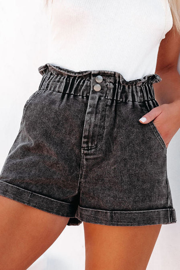 Paperbag Waist Denim Shorts with Pockets Trendsi