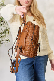 SHOMICO PU Leather Woven Backpack Trendsi