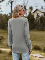 Swiss Dot V-Neck Long Sleeve Blouse Trendsi