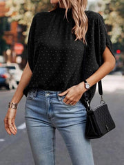 Swiss Dot Mock Neck Half Sleeve Blouse Trendsi