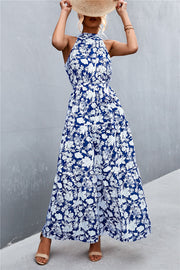 Printed Sleeveless Tie Waist Maxi Dress Trendsi