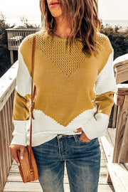 Woven Right Two-Tone Openwork Rib-Knit Sweater Trendsi