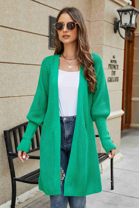 Open Front Lantern Sleeve Cardigan Trendsi