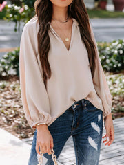 Notched Neck Long Sleeve Blouse Trendsi