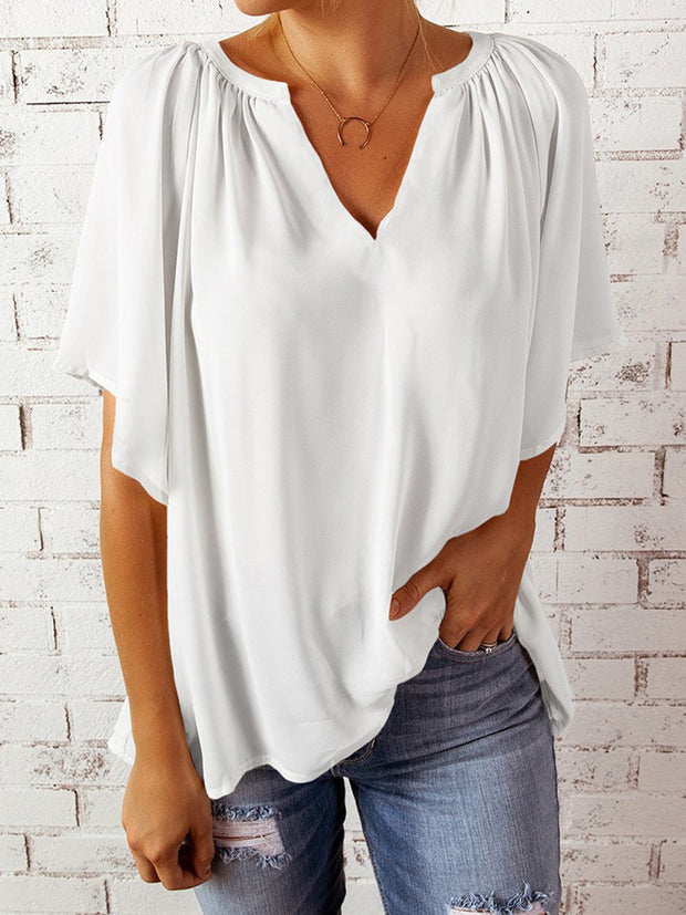 Ruched Notched Half Sleeve Blouse Trendsi