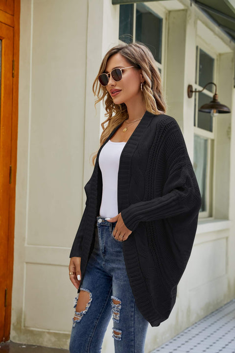 Mixed Knit Open Front Dolman Sleeve Cardigan Trendsi