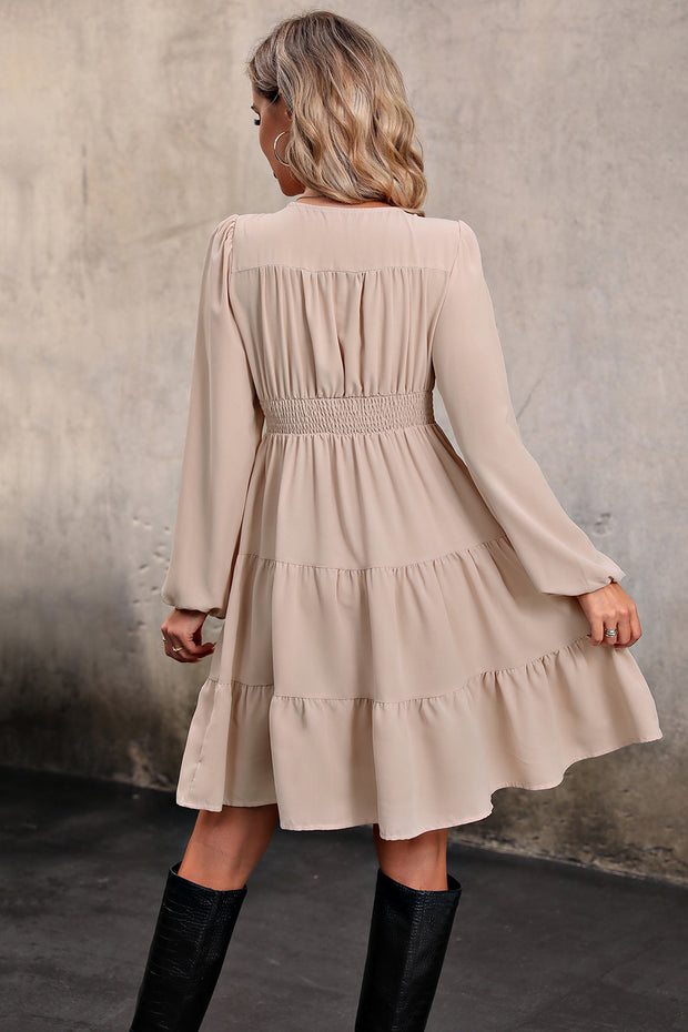 V Neck Button Up Tiered Dress Trendsi