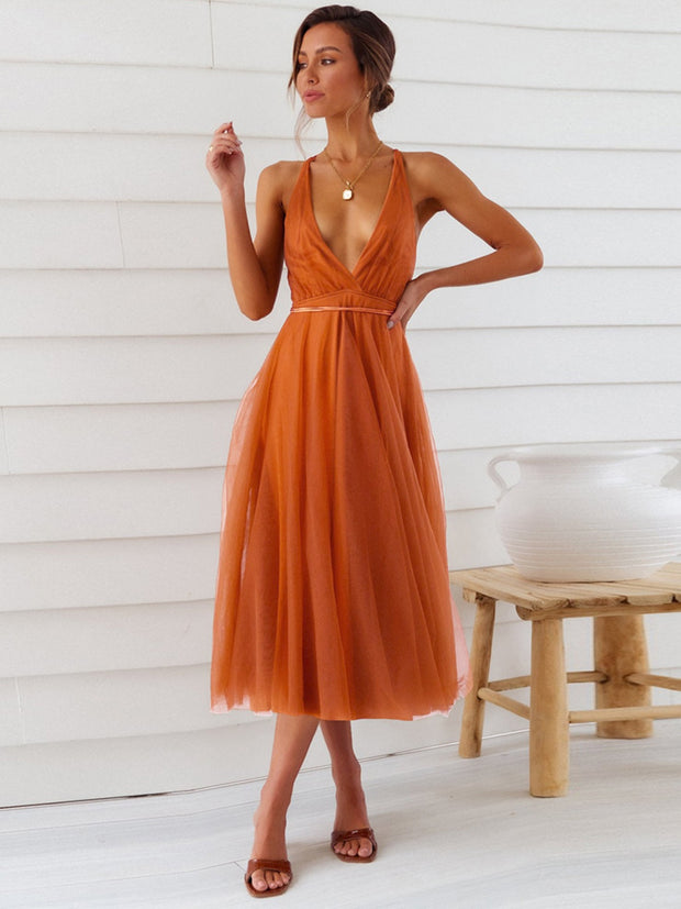 Backless Crisscross Sleeveless Midi Dress Trendsi