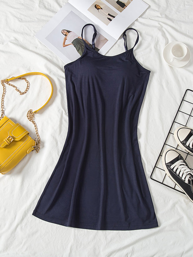 Round Neck Spaghetti Strap Cami Dress with Bra Trendsi