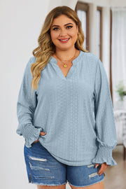 Plus Size Eyelet Notched Flounce Sleeve Blouse Trendsi