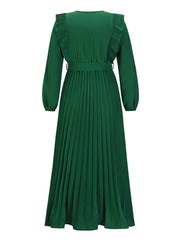 Pleated Surplice Tie Waist Maxi Dress Trendsi