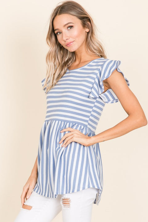 BOMBOM Striped Round Neck Blouse Trendsi