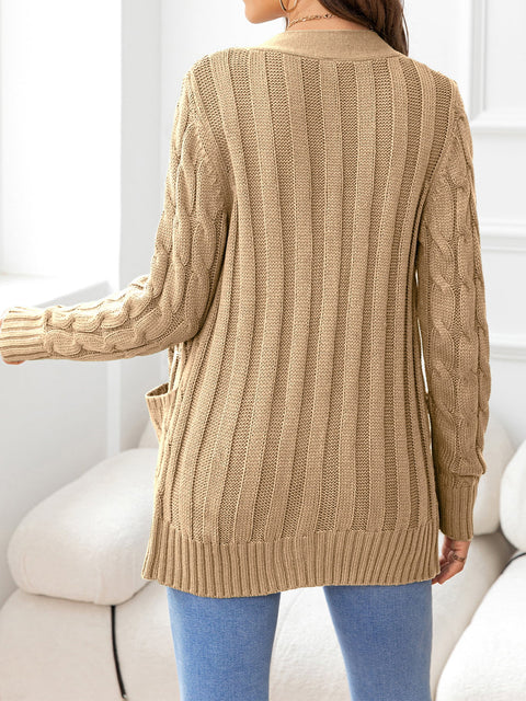 Button Down Cable-Knit Cardigan Trendsi