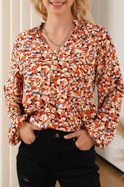 Printed Notched Balloon Sleeve Blouse Trendsi