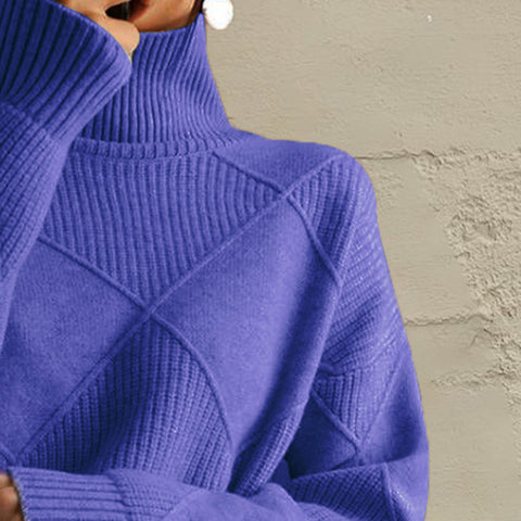 Geometric Turtleneck Long Sleeve Sweater Trendsi