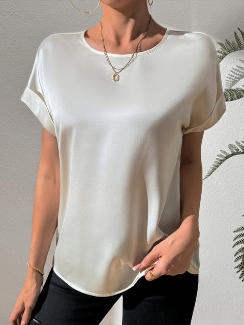 Round Neck Short Sleeve Blouse Trendsi