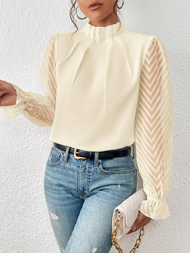 Mock Neck Flounce Sleeve Blouse Trendsi