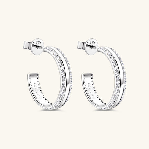 925 Sterling Silver Inlaid Moissanite C-Hoop Earrings Trendsi