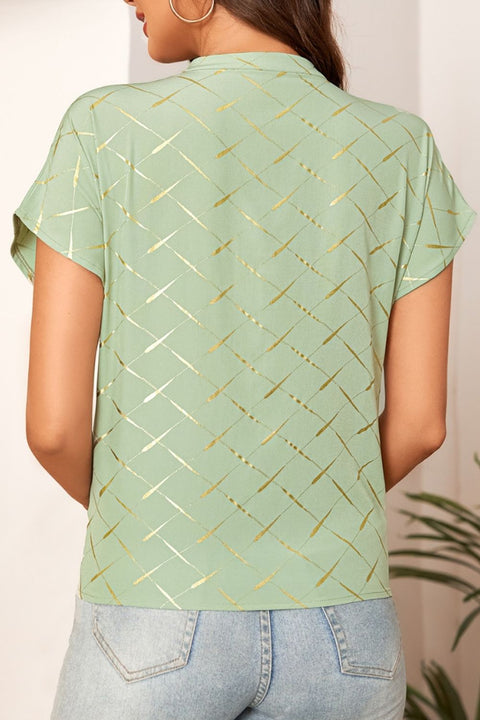 Printed Notched Short Sleeve Blouse Trendsi