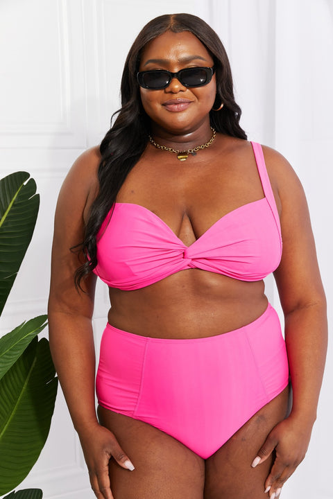 Marina West Swim Take A Dip Twist High-Rise Bikini in Pink