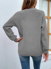 Cutout V-Neck Rib-Knit Sweater Trendsi