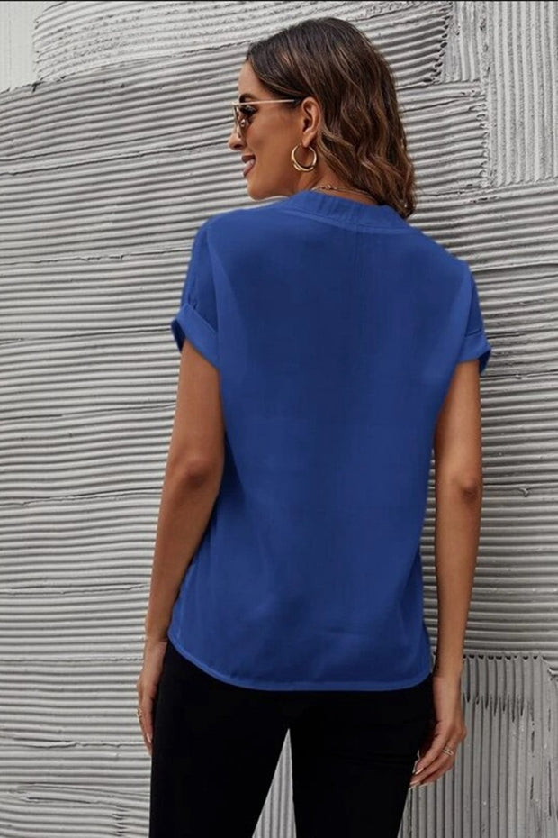 Full Size Notched Short Sleeve Blouse Trendsi