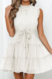 Frill Tied Round Neck Sleeveless Tiered Dress