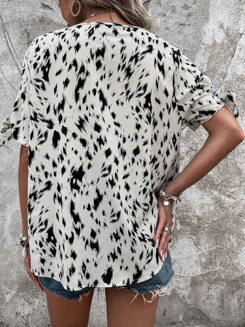 Tied Printed Boat Neck Blouse Trendsi