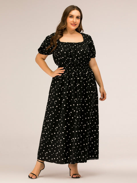 Plus Size Polka Dot Square Neck Dress Trendsi