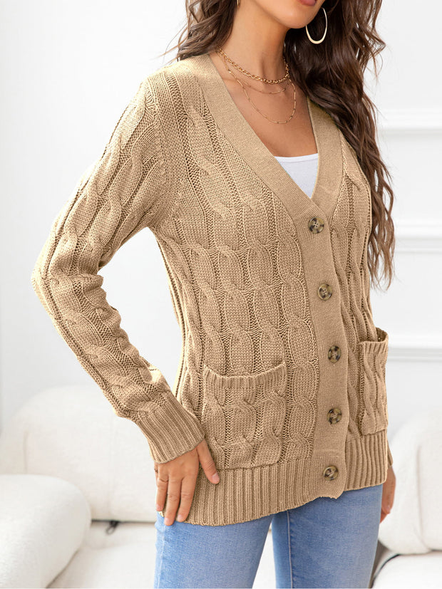 Button Down Cable-Knit Cardigan Trendsi