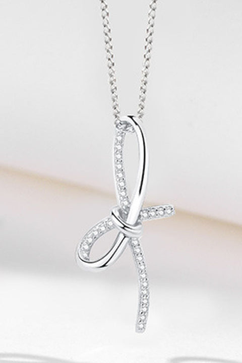 Zircon Bow Pendant Necklace Trendsi