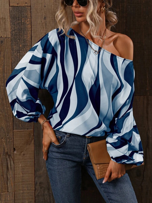 Printed Boat Neck Blouse Trendsi