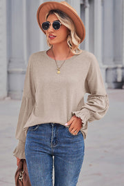 Round Neck Flounce Sleeve Blouse Trendsi