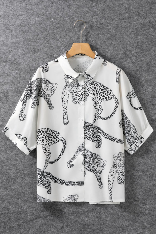 Printed Collared Neck Half Sleeve Shirt Trendsi