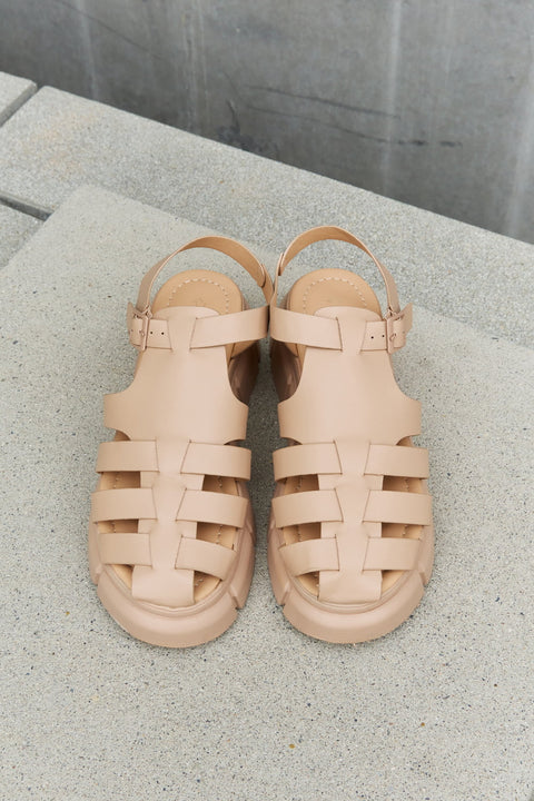 Qupid Platform Cage Stap Sandals in Tan